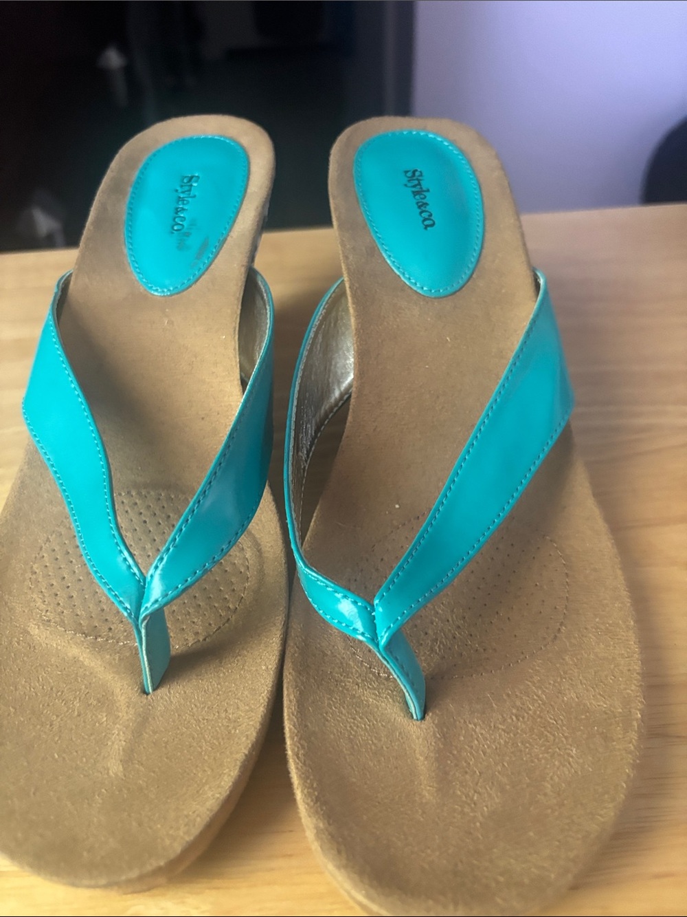 Style & Co. Turquoise Thong Wedge Sandals - Women's